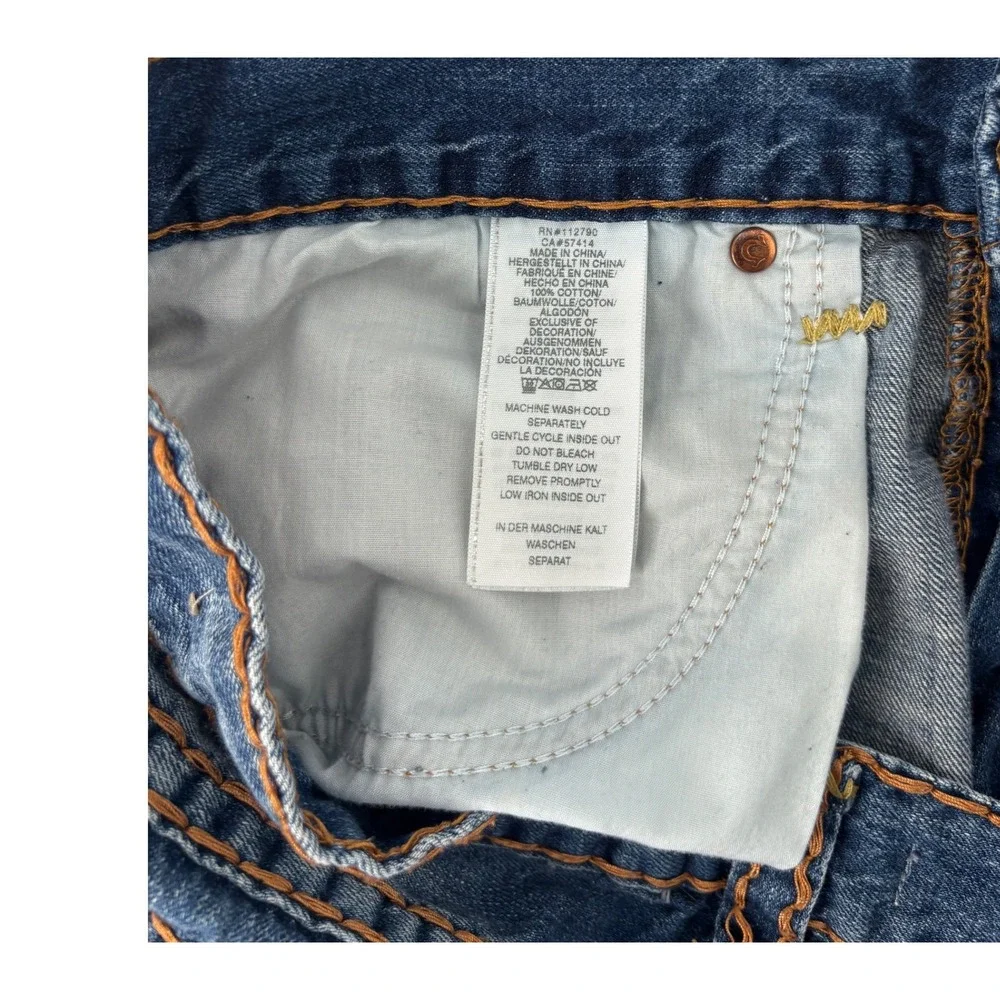 True‎ Religion Ricky Jeans Mens 36 Blue Distressed Relaxed Straight Big Stitch